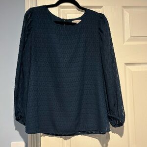 Loft blouse with sheer sleeves